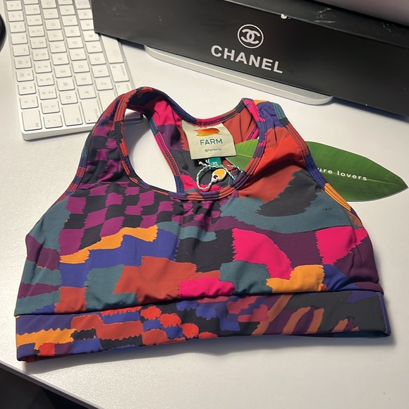 1 hour sale. Farm Rio, XS colorful sports bra (Anthropologie) Abstract patches - Picture 3 of 10